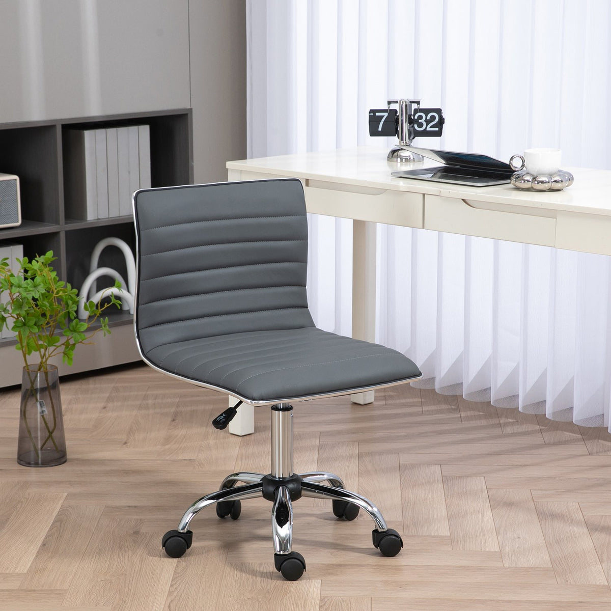 Office chair without armrests, height-adjustable swivel chair with wheels, desk chair can hold up to 120 kg, for study, office, dark gray