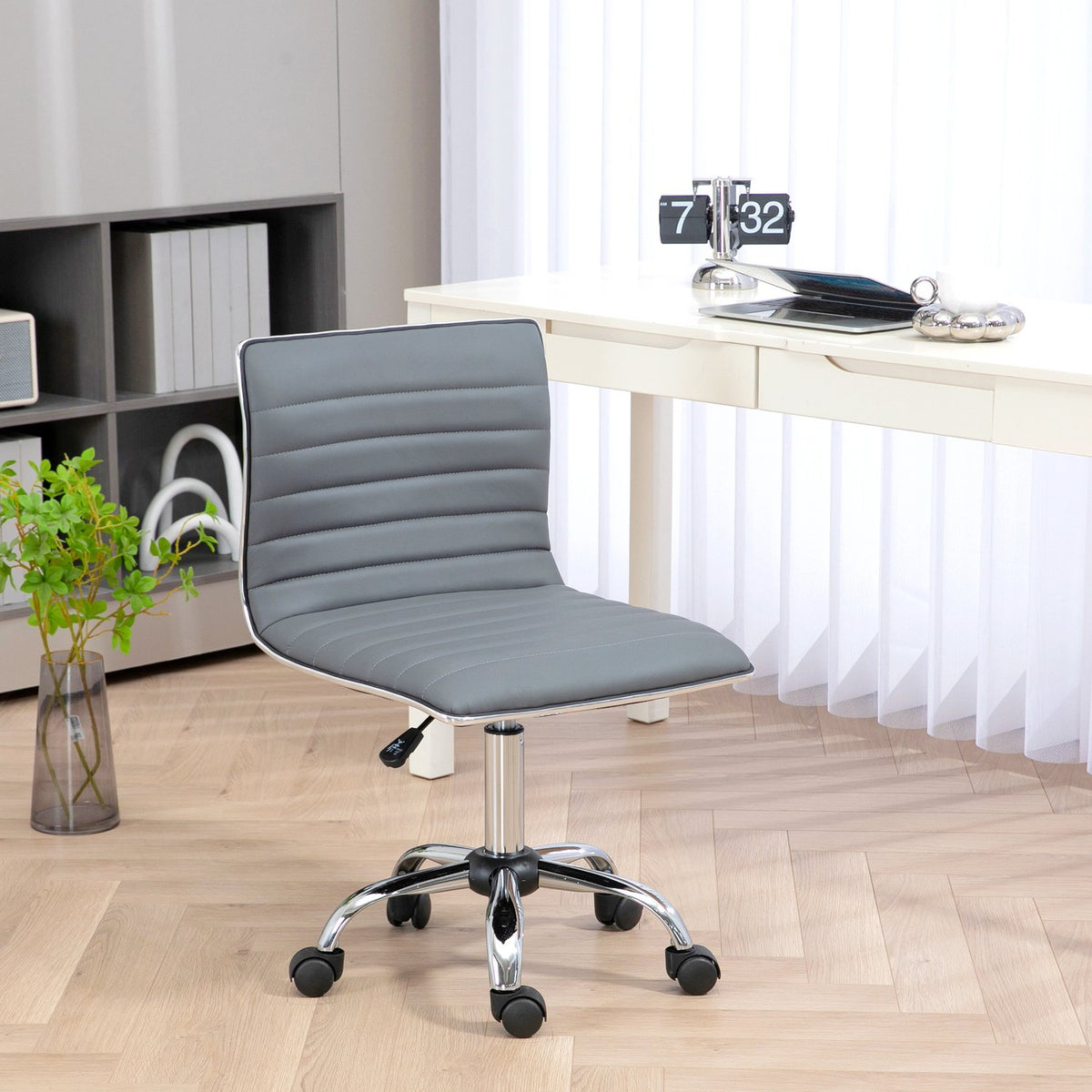 Office chair without armrests, height-adjustable swivel chair with wheels, desk chair can hold up to 120 kg, for study, office, light gray
