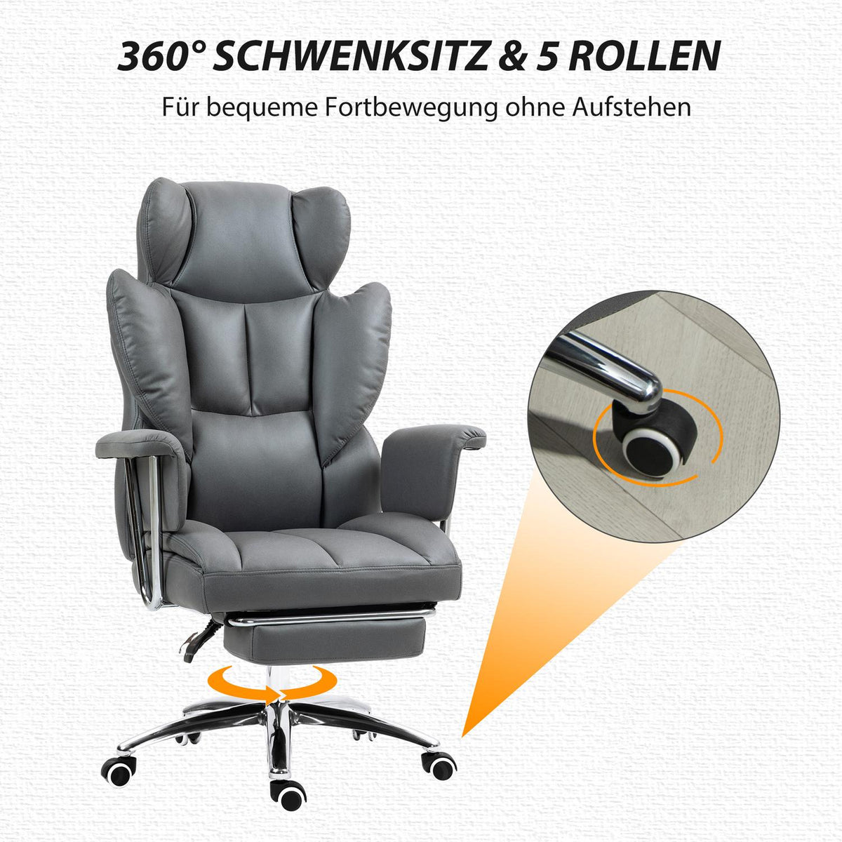 Office chair with reclining function, ergonomic desk chair, height-adjustable swivel chair with footrest, padded, can hold up to 120 kg, for office, study, dark gray