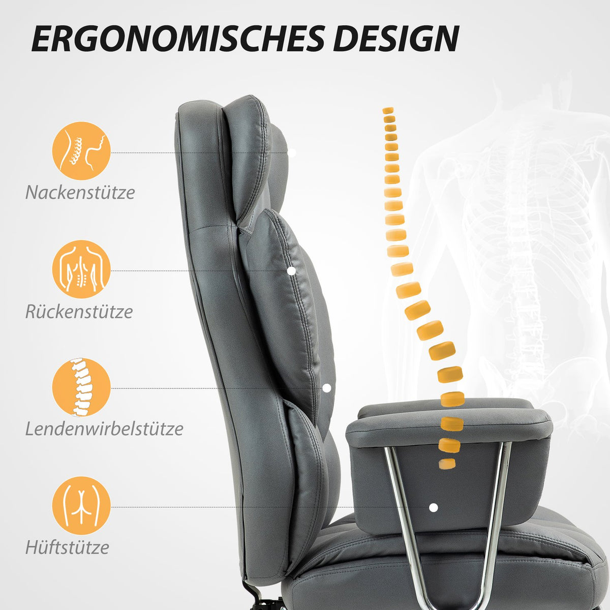 Office chair with reclining function, ergonomic desk chair, height-adjustable swivel chair with footrest, padded, can hold up to 120 kg, for office, study, dark gray
