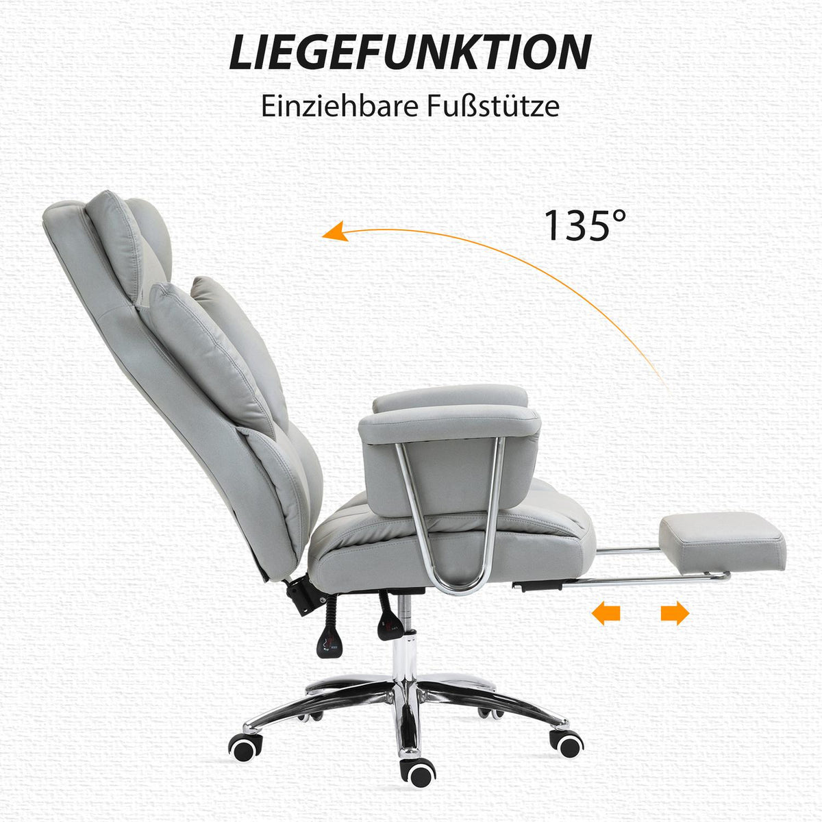 Office chair with reclining function, ergonomic desk chair, height-adjustable swivel chair with footrest, padded, can hold up to 120 kg, for office, study, light gray