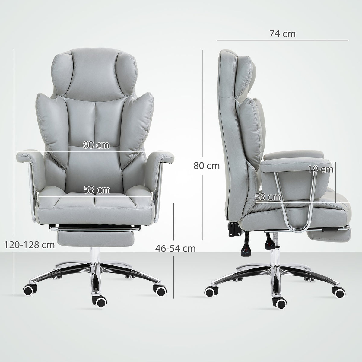 Office chair with reclining function, ergonomic desk chair, height-adjustable swivel chair with footrest, padded, can hold up to 120 kg, for office, study, light gray