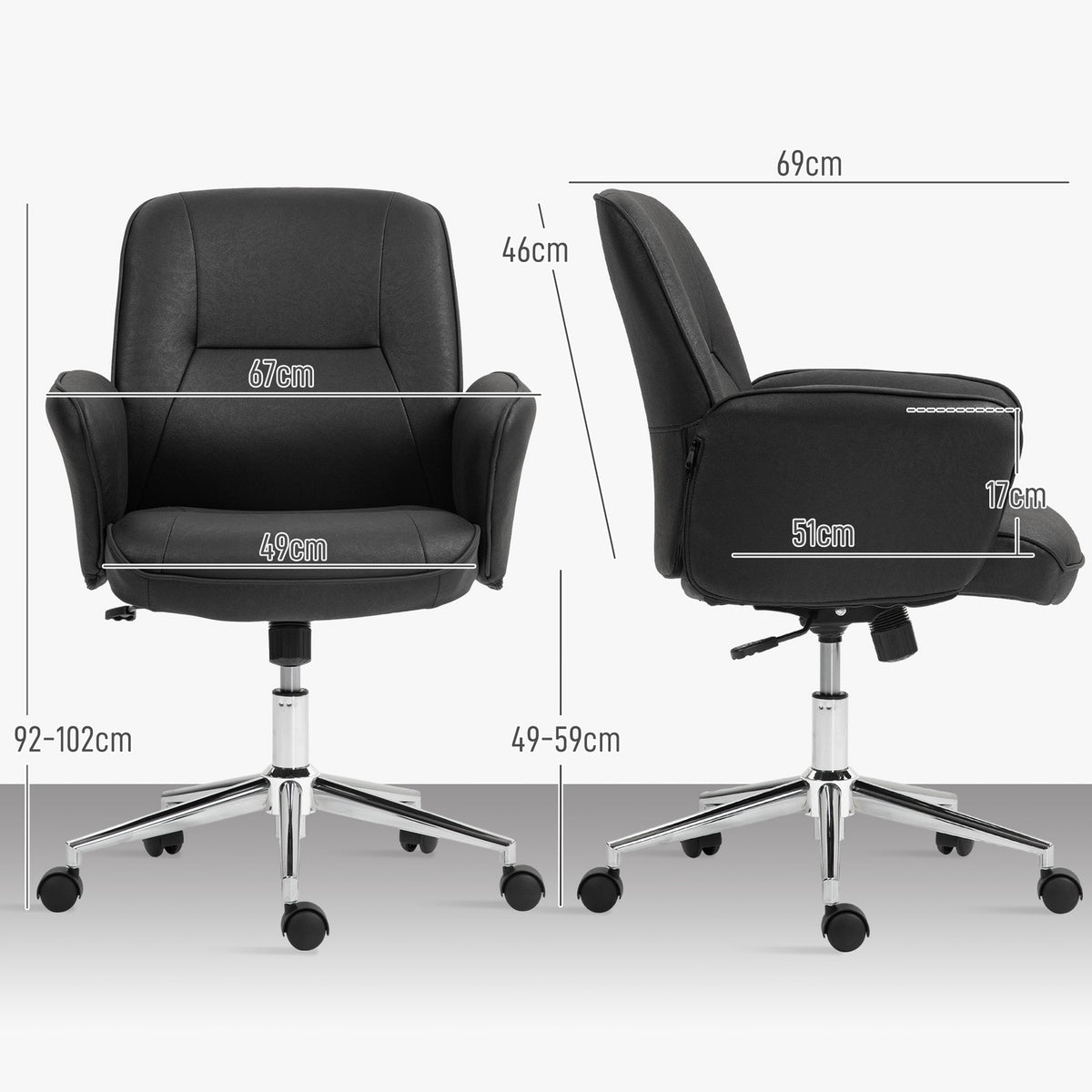 Office chair with rocker function, desk chair, height-adjustable swivel chair, ergonomic work chair, modern, can hold up to 120 kg, microfibre, black, 67 x 69 x 92-102 cm