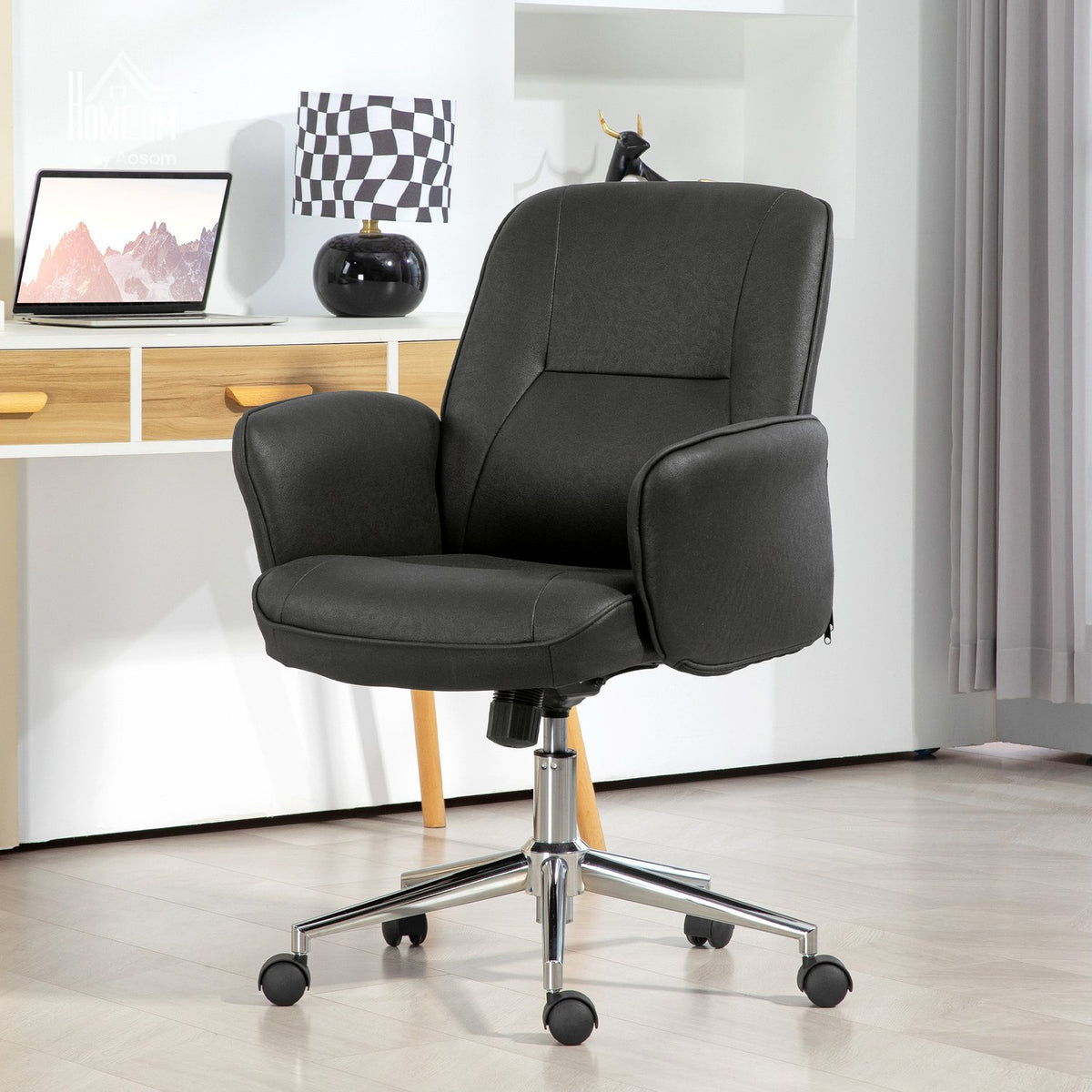 Office chair with rocker function, desk chair, height-adjustable swivel chair, ergonomic work chair, modern, can hold up to 120 kg, microfibre, black, 67 x 69 x 92-102 cm