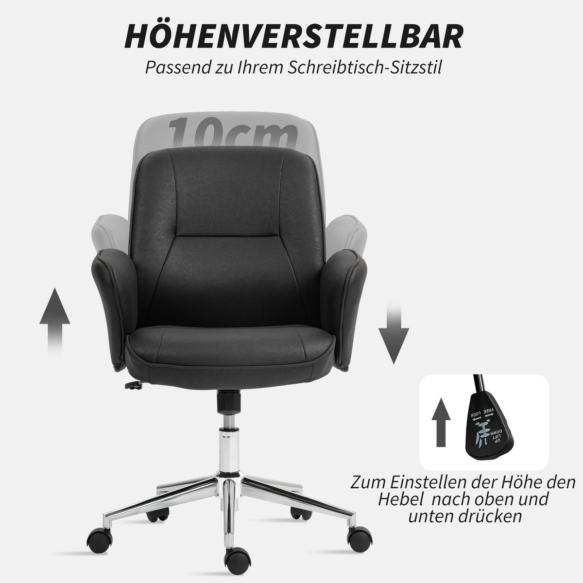 Office chair with rocker function, desk chair, height-adjustable swivel chair, ergonomic work chair, modern, can hold up to 120 kg, microfibre, black, 67 x 69 x 92-102 cm