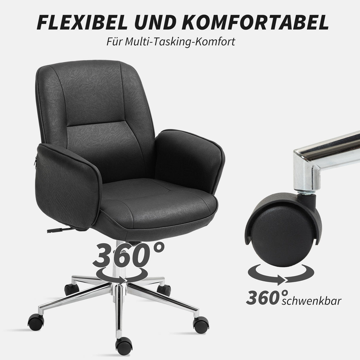 Office chair with rocker function, desk chair, height-adjustable swivel chair, ergonomic work chair, modern, can hold up to 120 kg, microfibre, black, 67 x 69 x 92-102 cm
