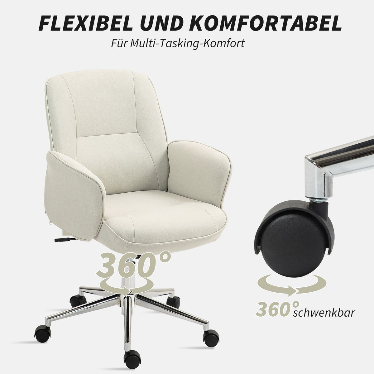 Office chair with rocker function, desk chair, height-adjustable swivel chair, ergonomic work chair, modern, can hold up to 120 kg, microfibre, cream white, 67 x 69 x 92-102 cm