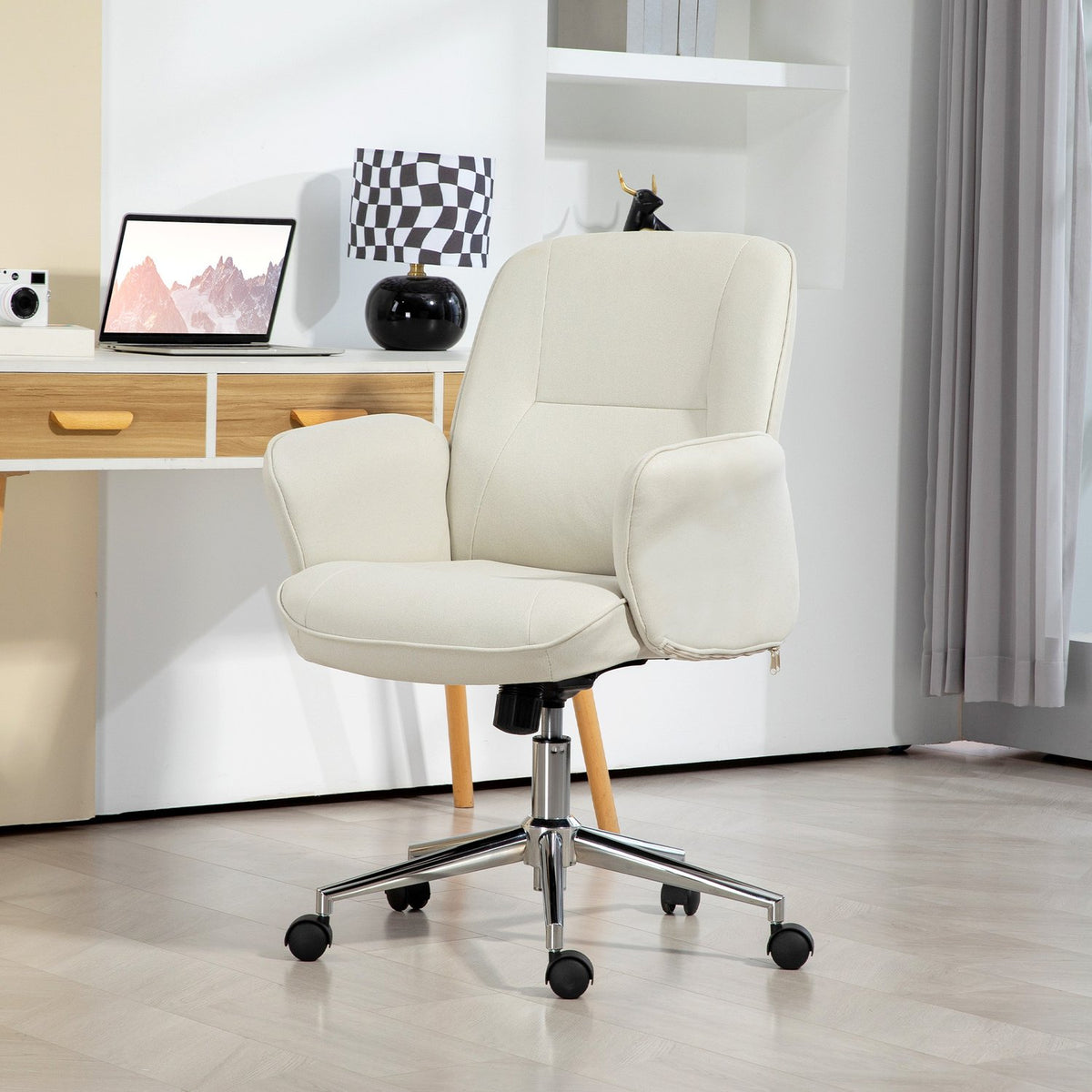 Office chair with rocker function, desk chair, height-adjustable swivel chair, ergonomic work chair, modern, can hold up to 120 kg, microfibre, cream white, 67 x 69 x 92-102 cm