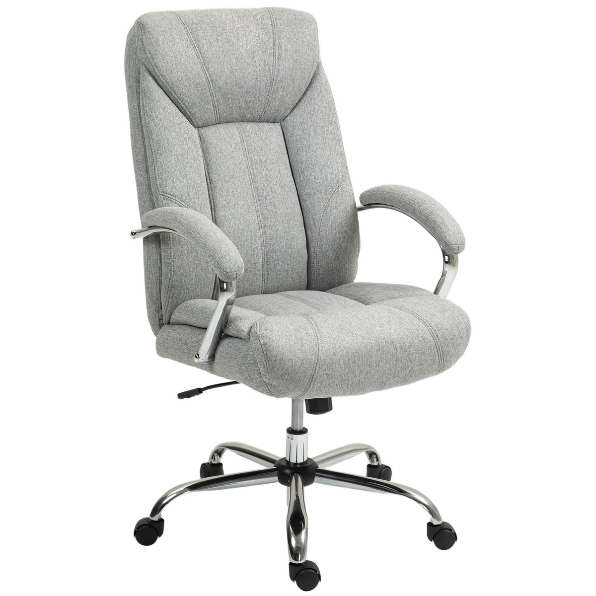 Office chair with rocker function, ergonomic chair with padded armrest, headrest, height-adjustable desk chair, swivel chair with backrest, nylon, light gray, 65 x 78 x 110-118 cm