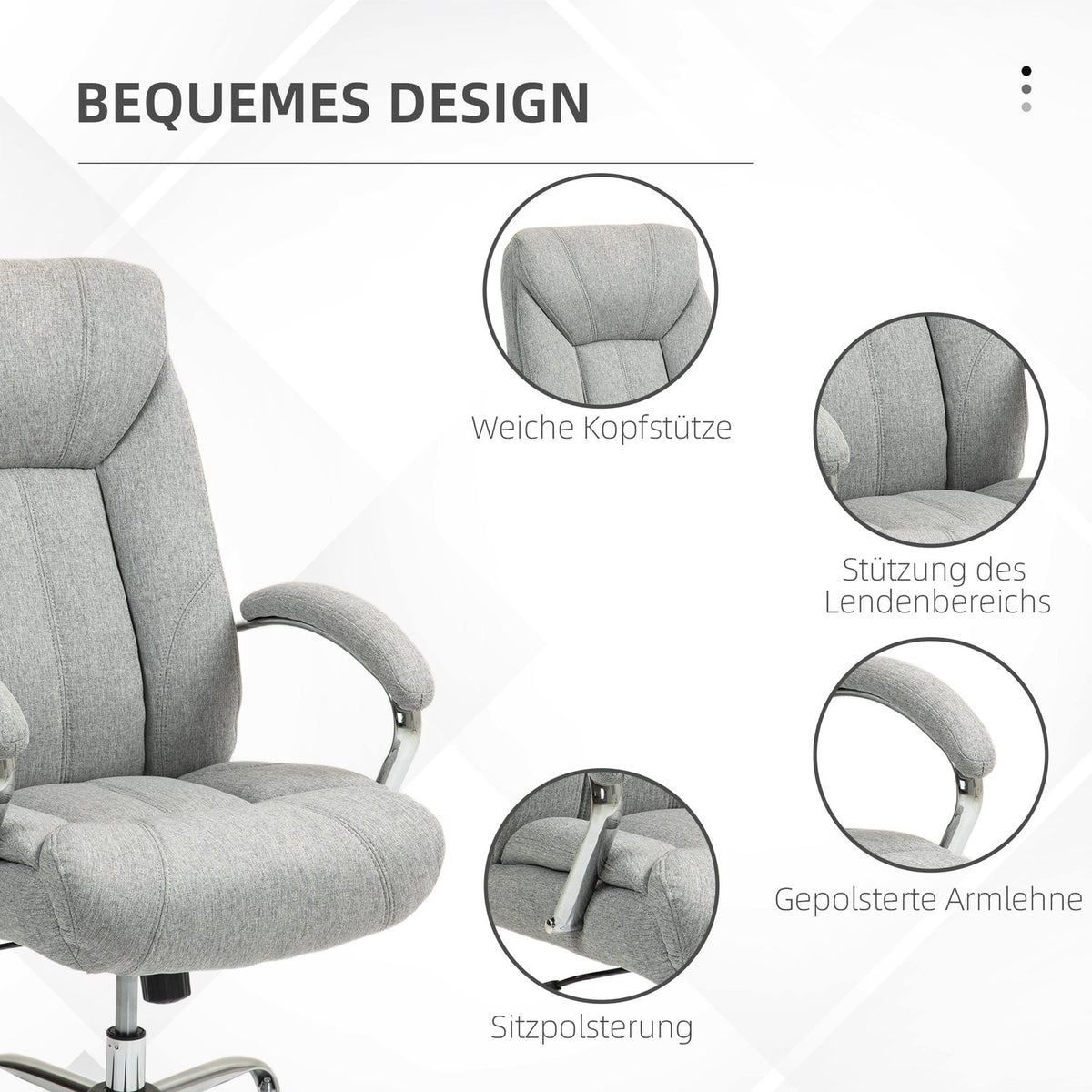Office chair with rocker function, ergonomic chair with padded armrest, headrest, height-adjustable desk chair, swivel chair with backrest, nylon, light gray, 65 x 78 x 110-118 cm