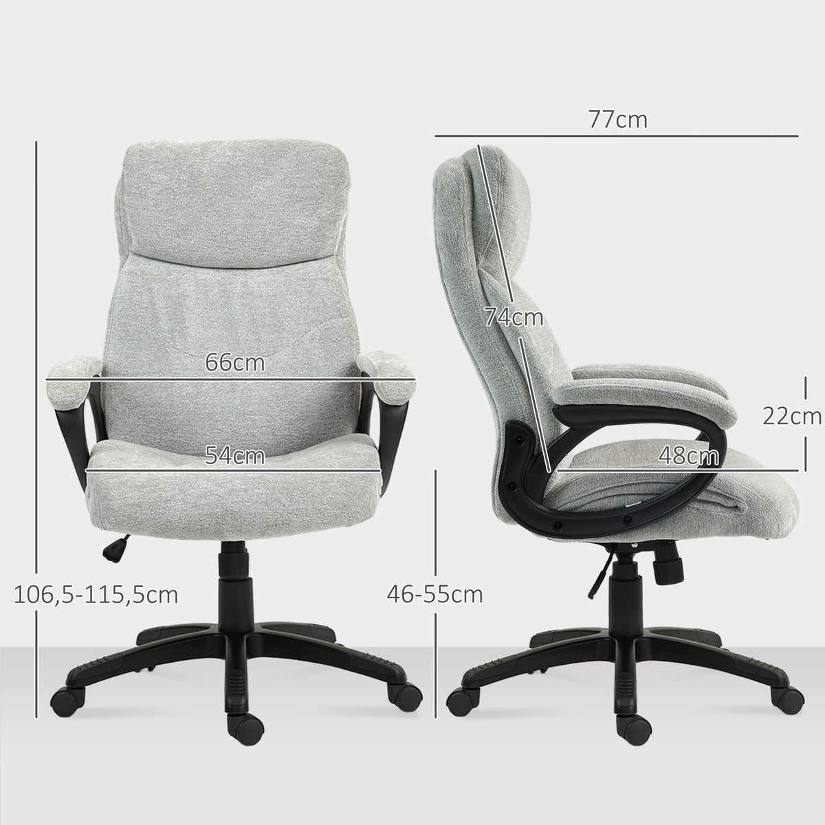 Office chair with rocker function, ergonomic desk chair, height-adjustable swivel chair, padded, can hold up to 120 kg, for office, study, light gray
