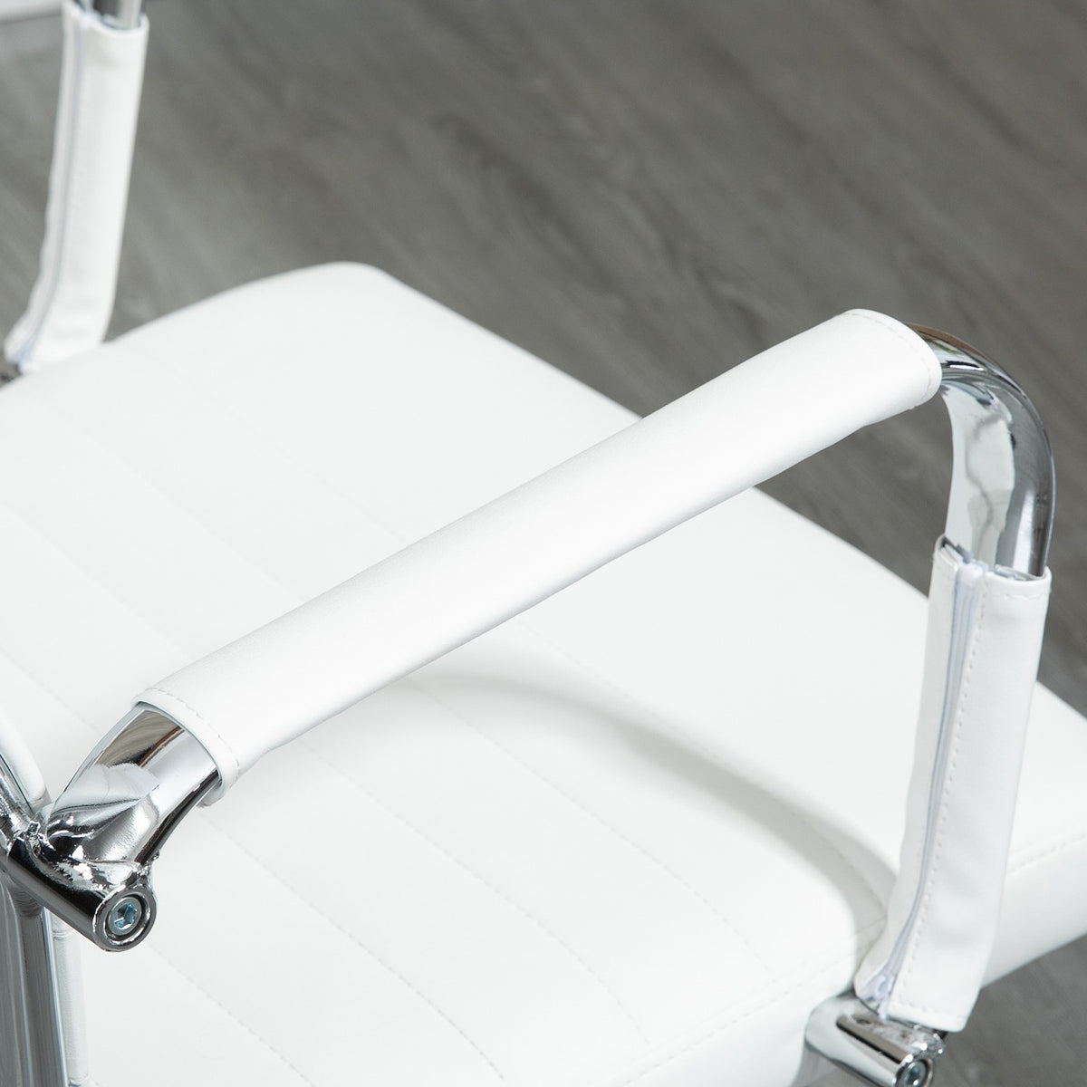 Office chair with rocker function, steel feet, ergonomic, 360° swivel wheels, imitation leather, load capacity 120 kg, 54 x 62 x 104-114 cm, white