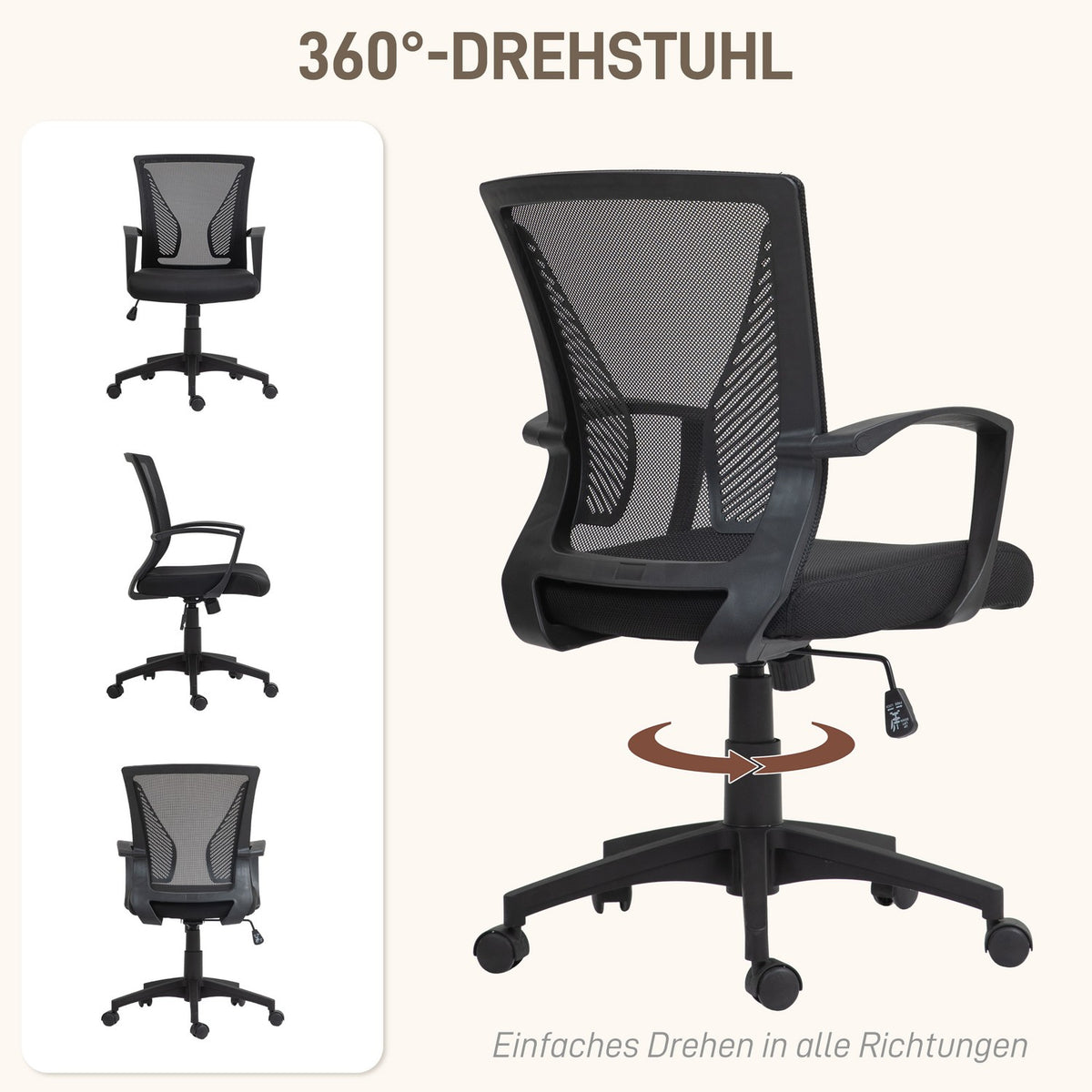 Office chair with tilt function, height-adjustable desk chair, swivel chair can hold up to 120 kg, for office, study, black