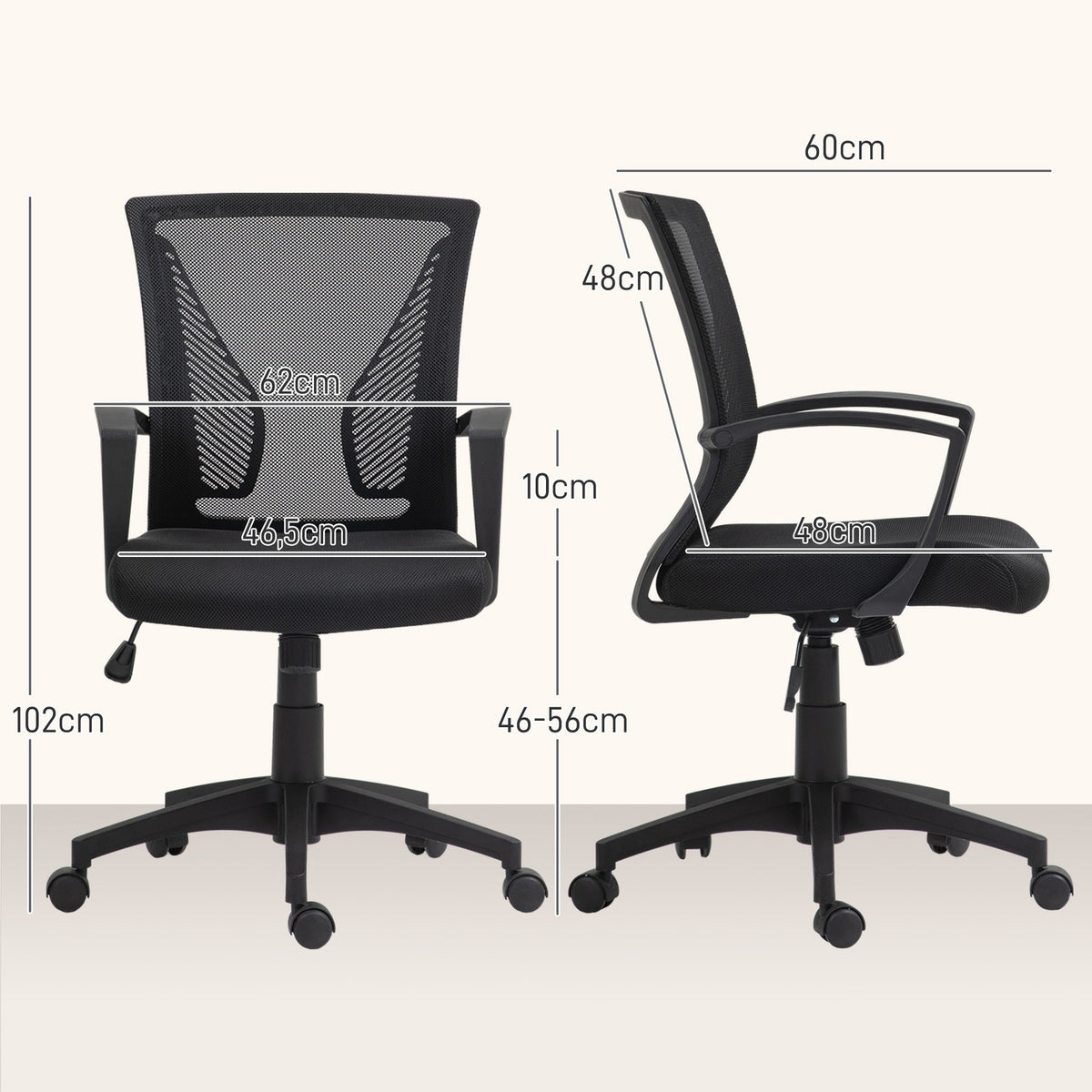 Office chair with tilt function, height-adjustable desk chair, swivel chair can hold up to 120 kg, for office, study, black