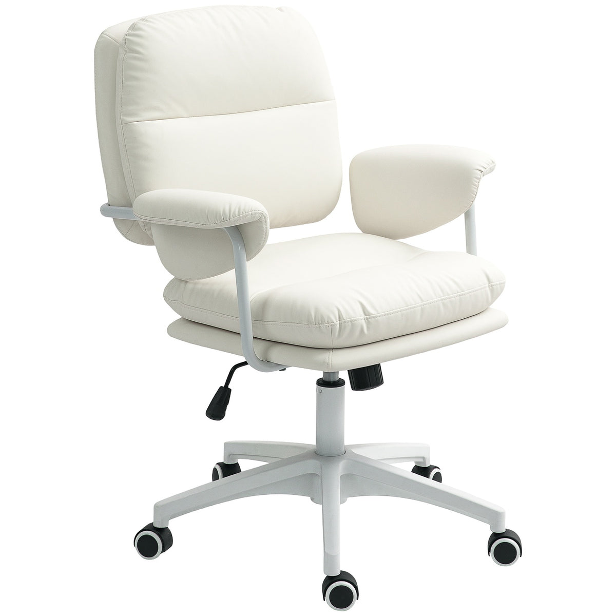 Office chair with tilt function, padded desk chair, height-adjustable swivel chair with footrest, load capacity up to 120 kg, faux leather, for office, study, white