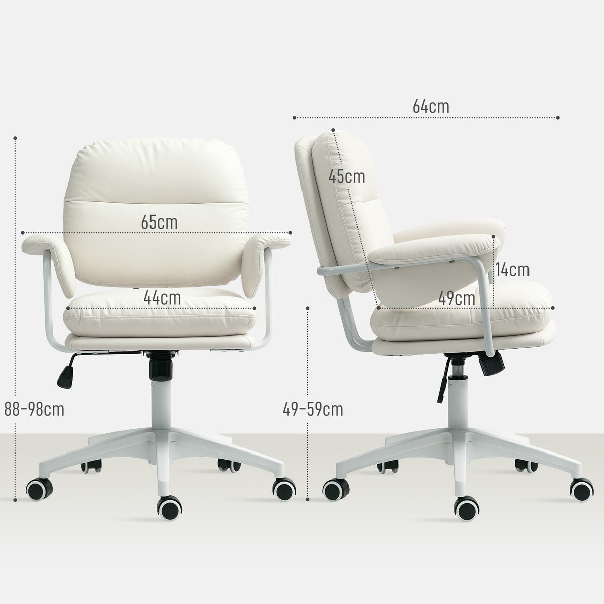 Office chair with tilt function, padded desk chair, height-adjustable swivel chair with footrest, load capacity up to 120 kg, faux leather, for office, study, white