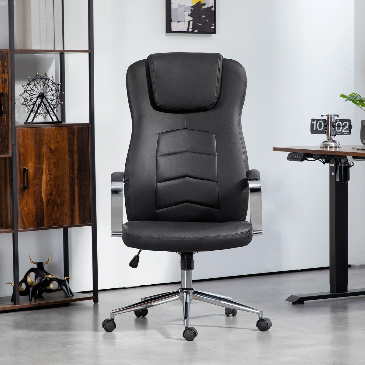 Office chair with tilt function, padded desk chair, height-adjustable swivel chair with reclining function, load capacity up to 120 kg, for office, study, black