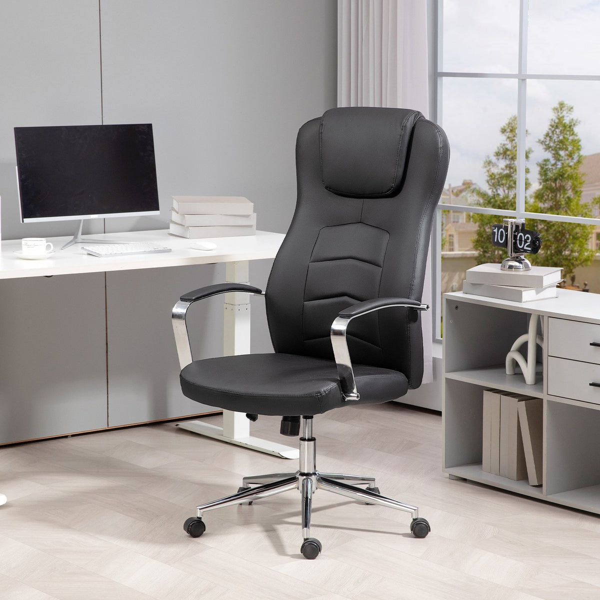 Office chair with tilt function, padded desk chair, height-adjustable swivel chair with reclining function, load capacity up to 120 kg, for office, study, black