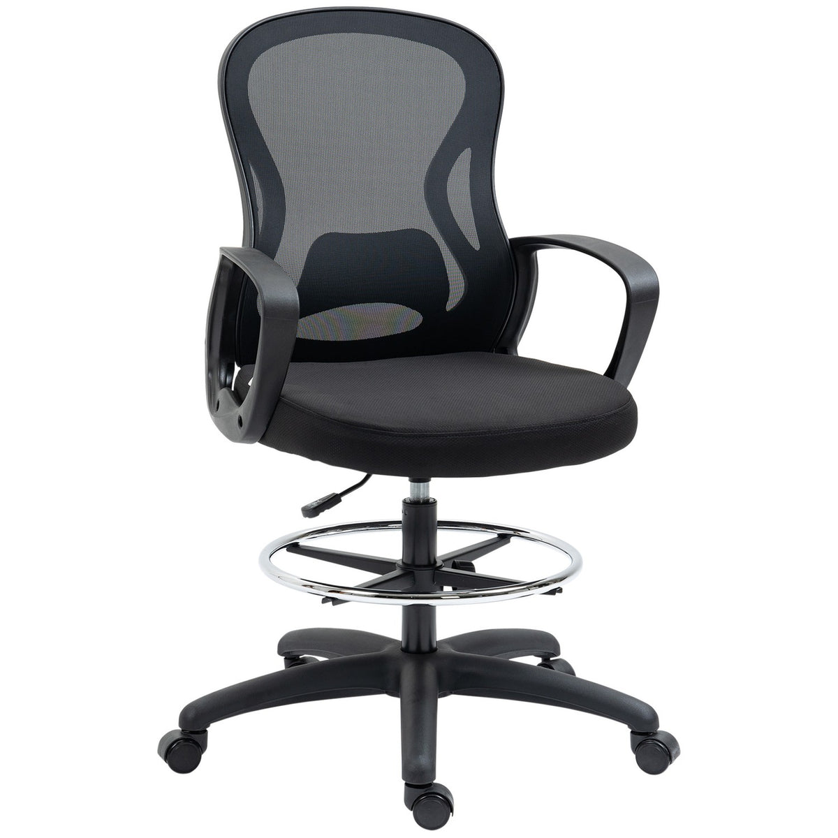 Office standing chair, ergonomic office chair, height adjustable, drawing chair, up to 120kg, black