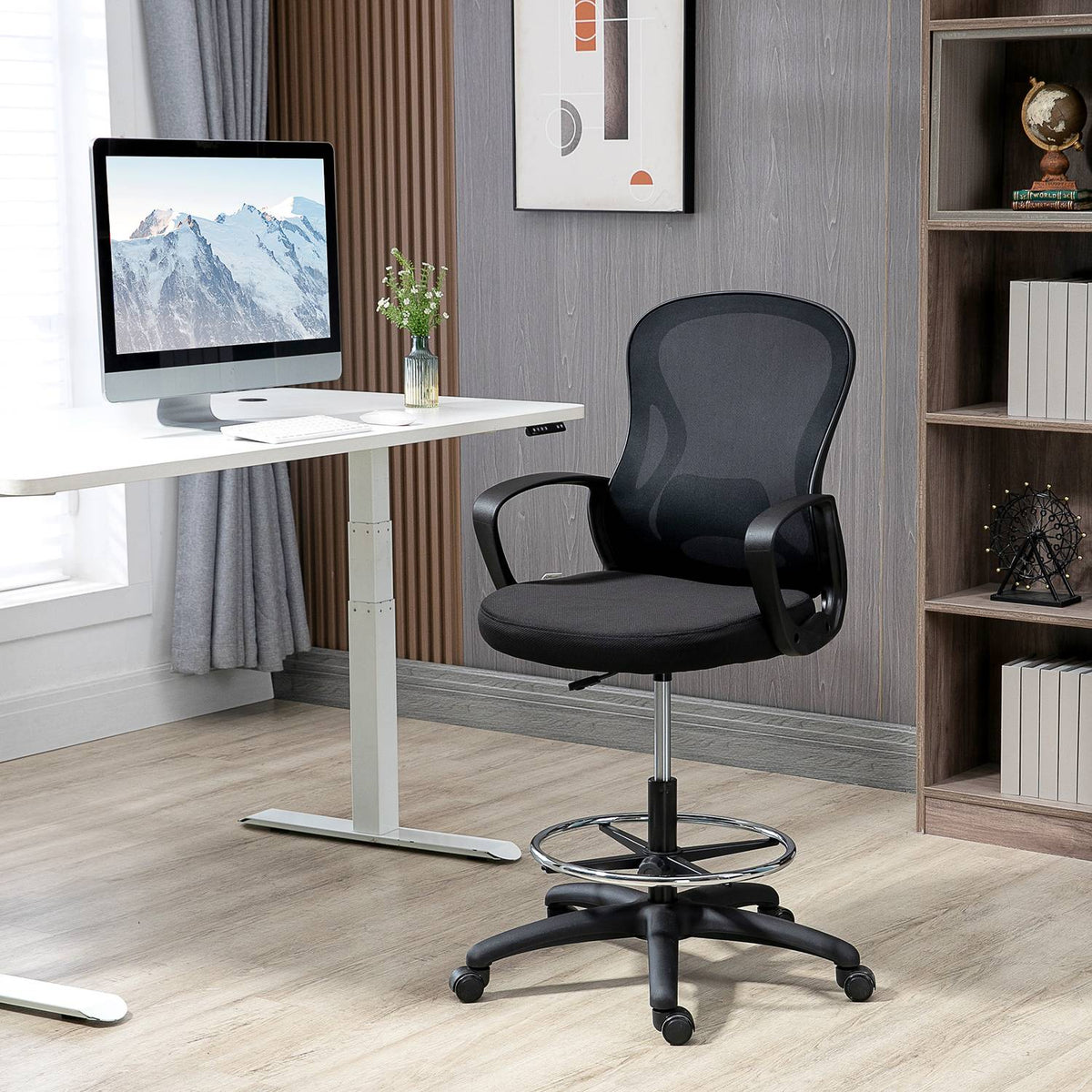 Office standing chair, ergonomic office chair, height adjustable, drawing chair, up to 120kg, black