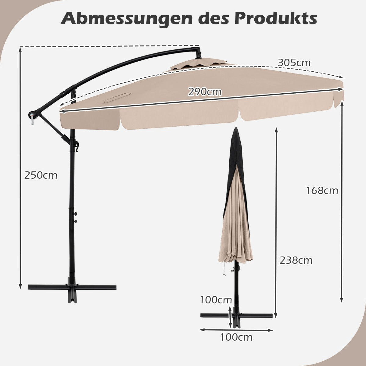Offset Patio Umbrella 305 cm with Cover and Crank
