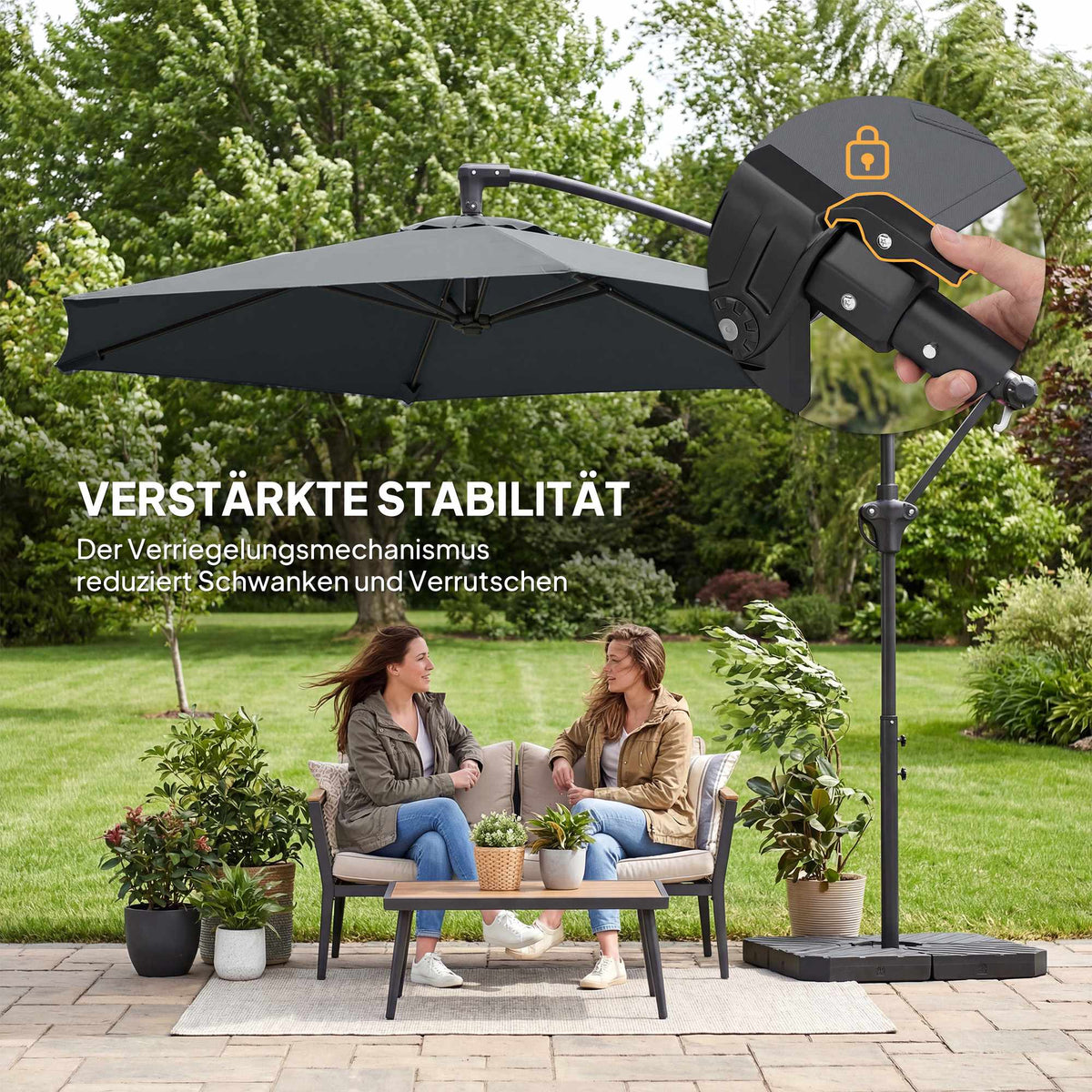 Offset Patio Umbrella, 3m, Dark Grey, UPF 30+ Protection