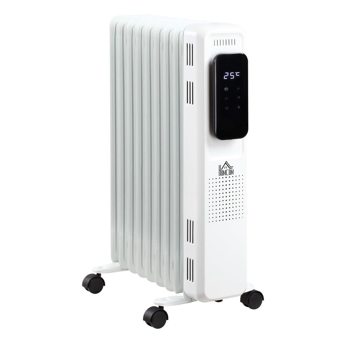 Oil Radiator Portable Electric Radiator 1830-2180W 3 Heating Levels 24-Hour Timing 9 Heating Plates With 4 Wheels White Steel 42.5 X 24 X 63 Cm