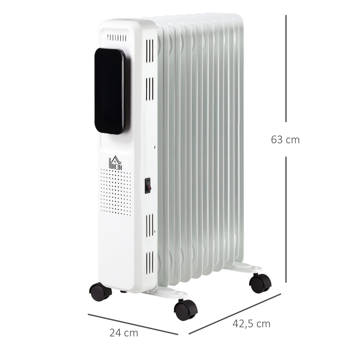 Oil Radiator Portable Electric Radiator 1830-2180W 3 Heating Levels 24-Hour Timing 9 Heating Plates With 4 Wheels White Steel 42.5 X 24 X 63 Cm