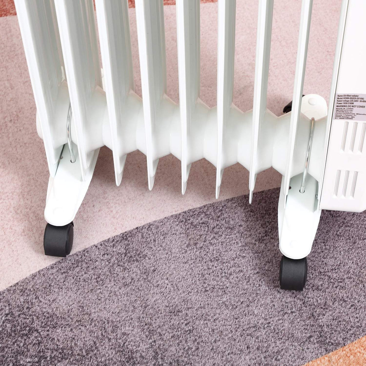 Oil Radiator Portable Electric Radiator 1830-2180W 3 Heating Levels 24-Hour Timing 9 Heating Plates With 4 Wheels White Steel 42.5 X 24 X 63 Cm