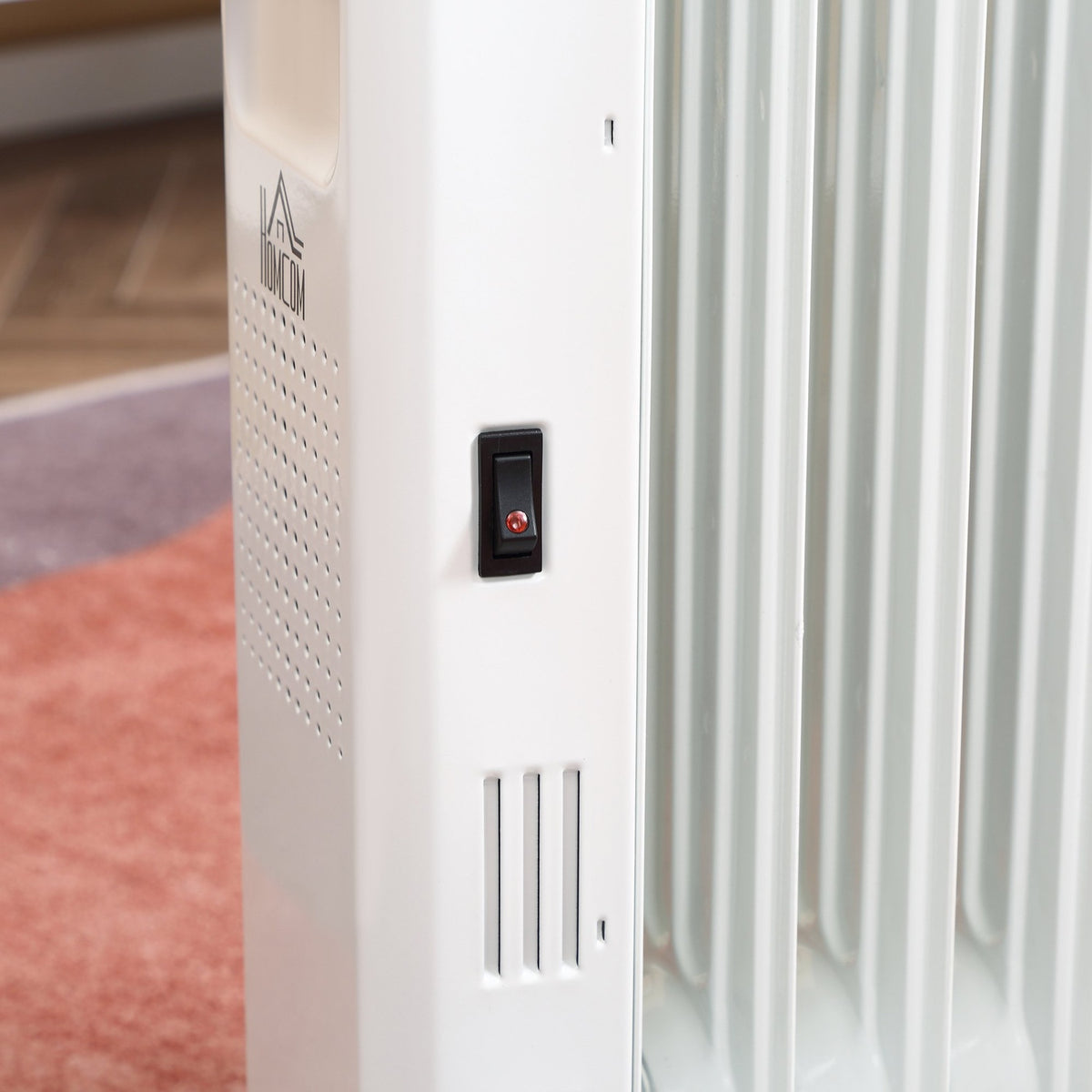 Oil Radiator Portable Electric Radiator 1830-2180W 3 Heating Levels 24-Hour Timing 9 Heating Plates With 4 Wheels White Steel 42.5 X 24 X 63 Cm
