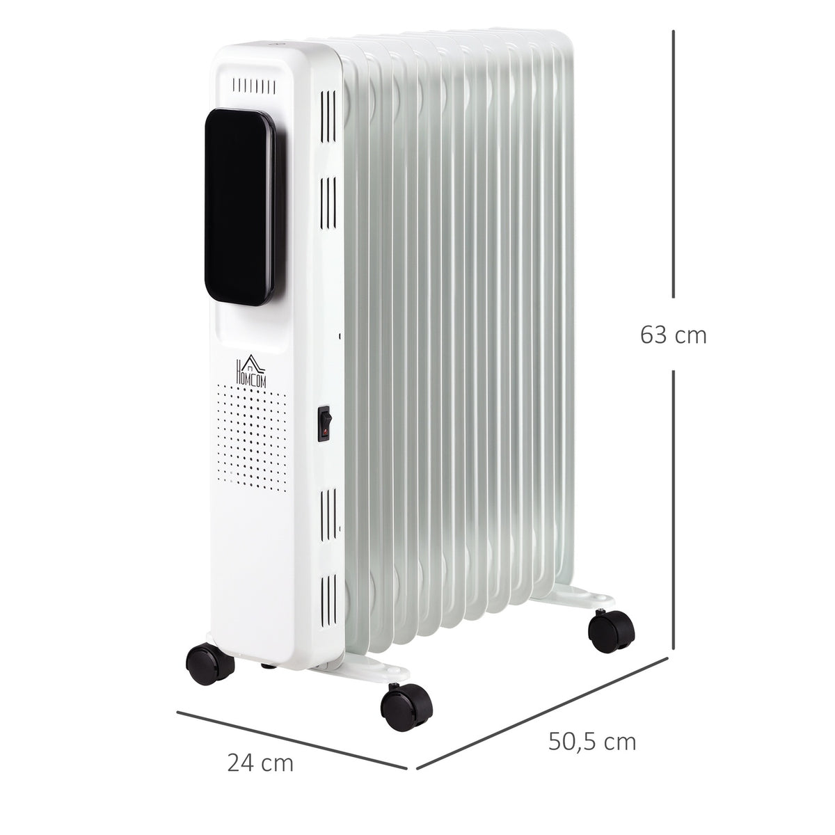 Oil Radiator Portable Electric Radiator 2290-2720W 3 Heat Settings 24-Hour Timing Electric Heater 11 Heating Plates With 4 Rollers White Steel