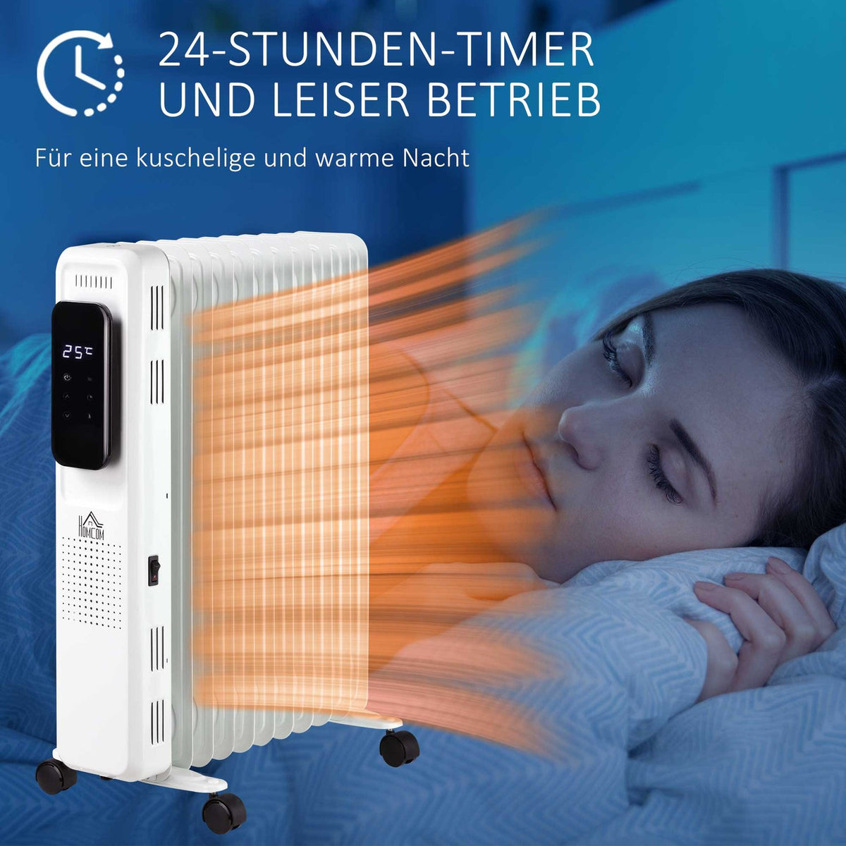 Oil Radiator Portable Electric Radiator 2290-2720W 3 Heat Settings 24-Hour Timing Electric Heater 11 Heating Plates With 4 Rollers White Steel