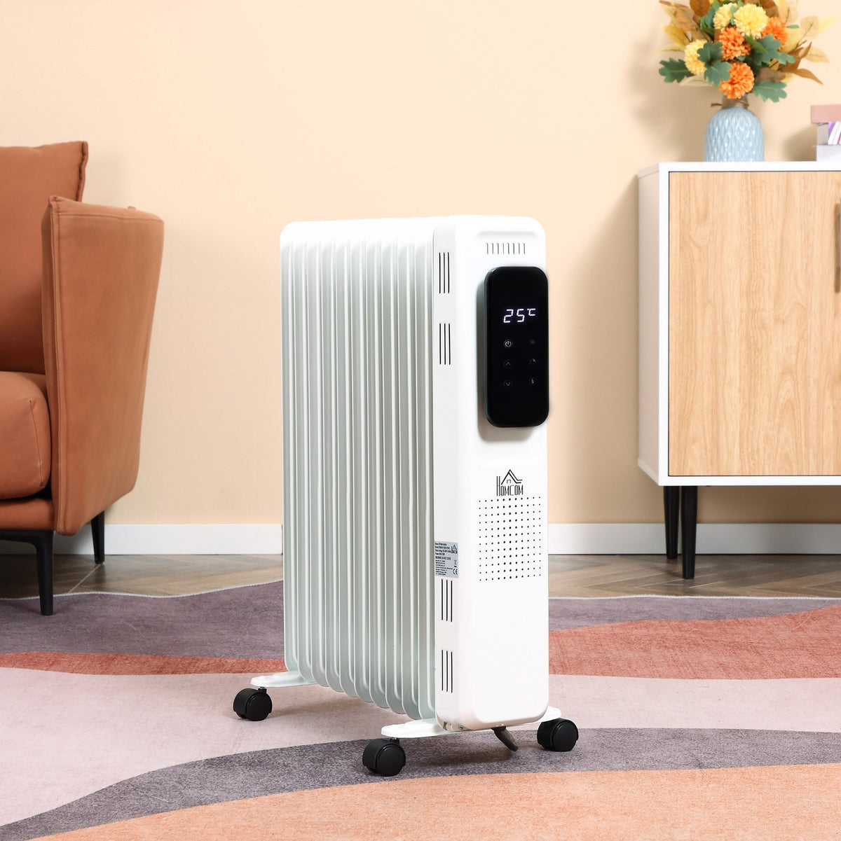 Oil Radiator Portable Electric Radiator 2290-2720W 3 Heat Settings 24-Hour Timing Electric Heater 11 Heating Plates With 4 Rollers White Steel
