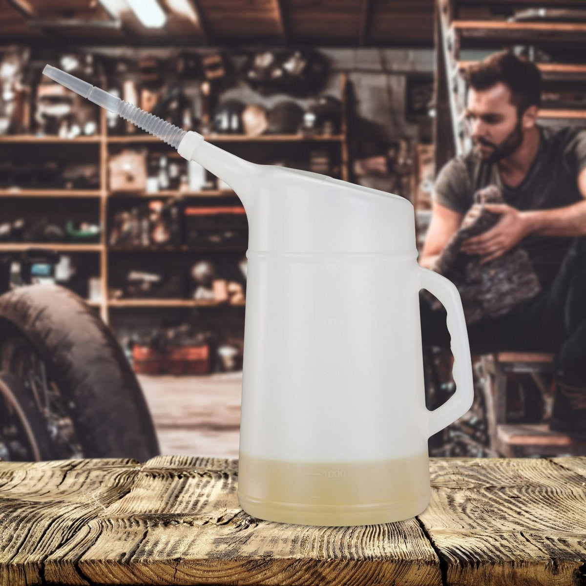 Oil jug with filler neck