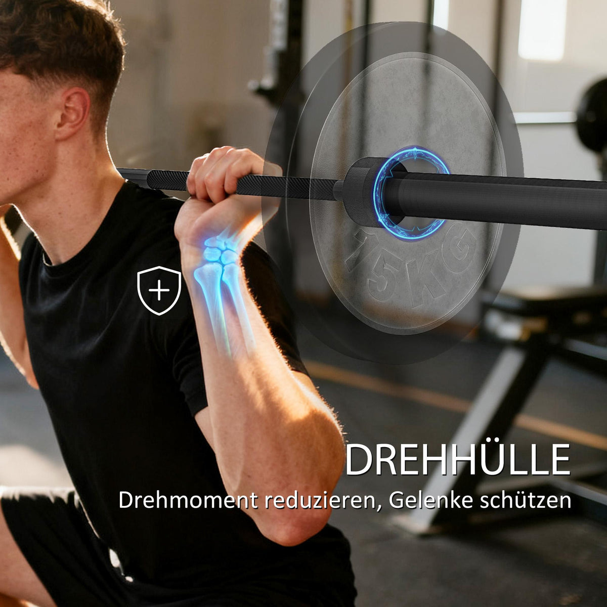 Olympic Barbell, 180 cm Steel, 200 kg Capacity, Black