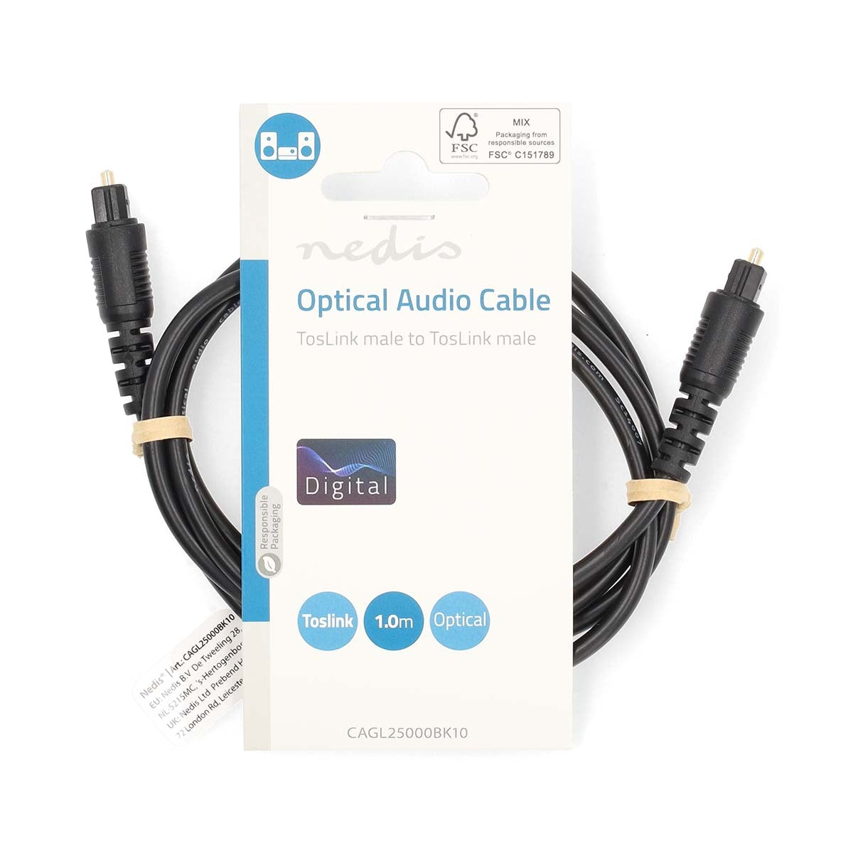 Optical Audio Cable | TosLink Male | TosLink Male | 1.00 m | Round | PVC | Black | Label