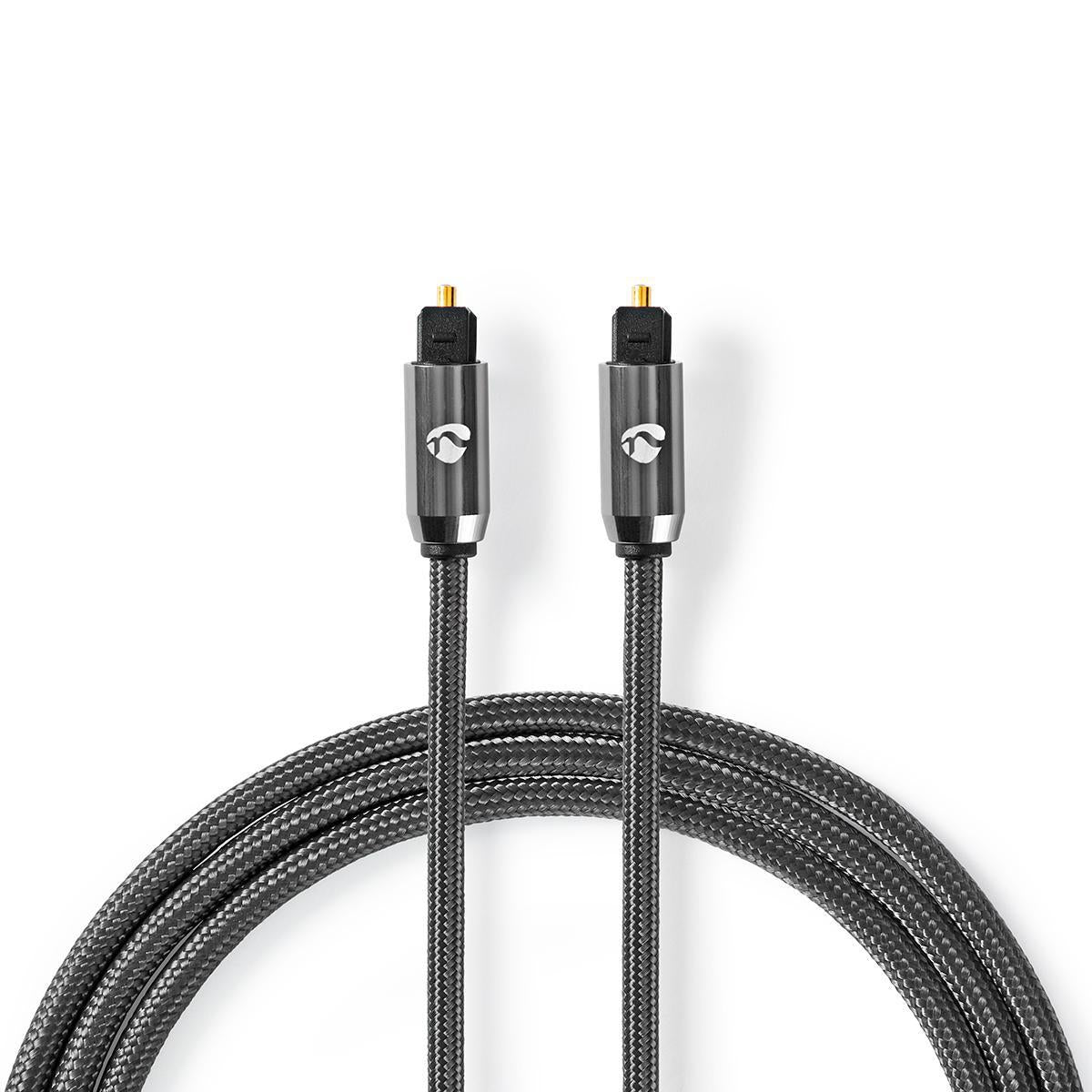 Optical audio cable | TosLink Male | TosLink Male | 1.00 m | Round | Cotton | Gray With Metal | Carton with covered window