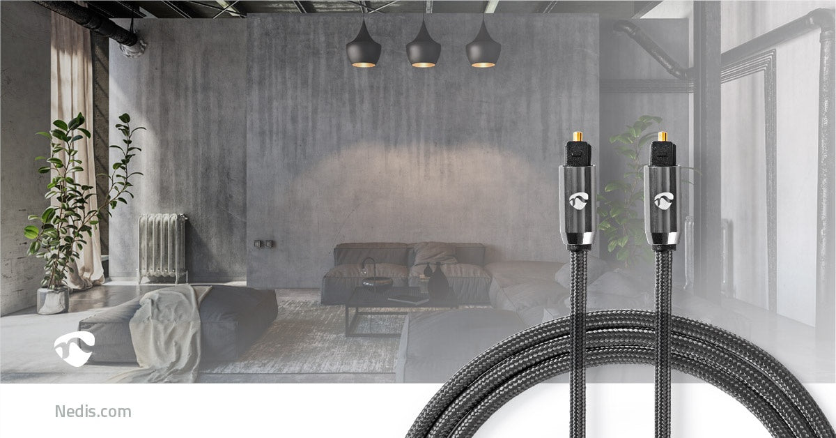 Optical audio cable | TosLink Male | TosLink Male | 1.00 m | Round | Cotton | Gray With Metal | Carton with covered window