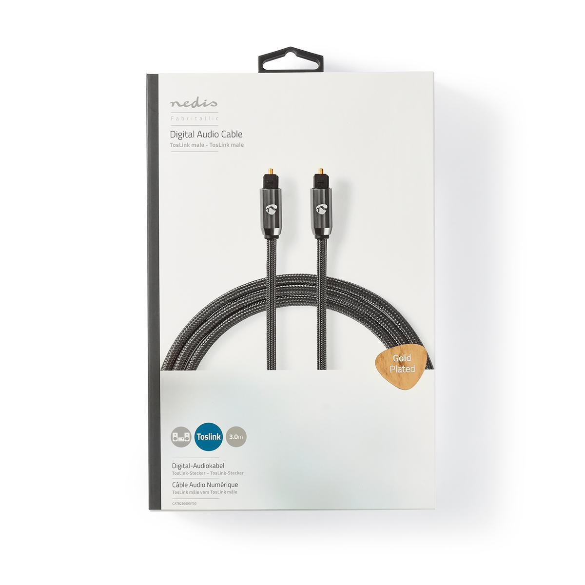 Optical audio cable | TosLink Male | TosLink Male | 3.00 m | Round | Cotton | Gray With Metal | Carton with covered window
