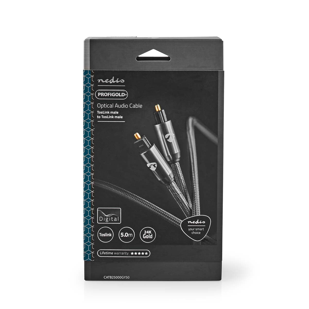 Optical audio cable | TosLink Male | TosLink Male | 5.00 m | Round | Braided | Gray With Metal | Carton with covered window