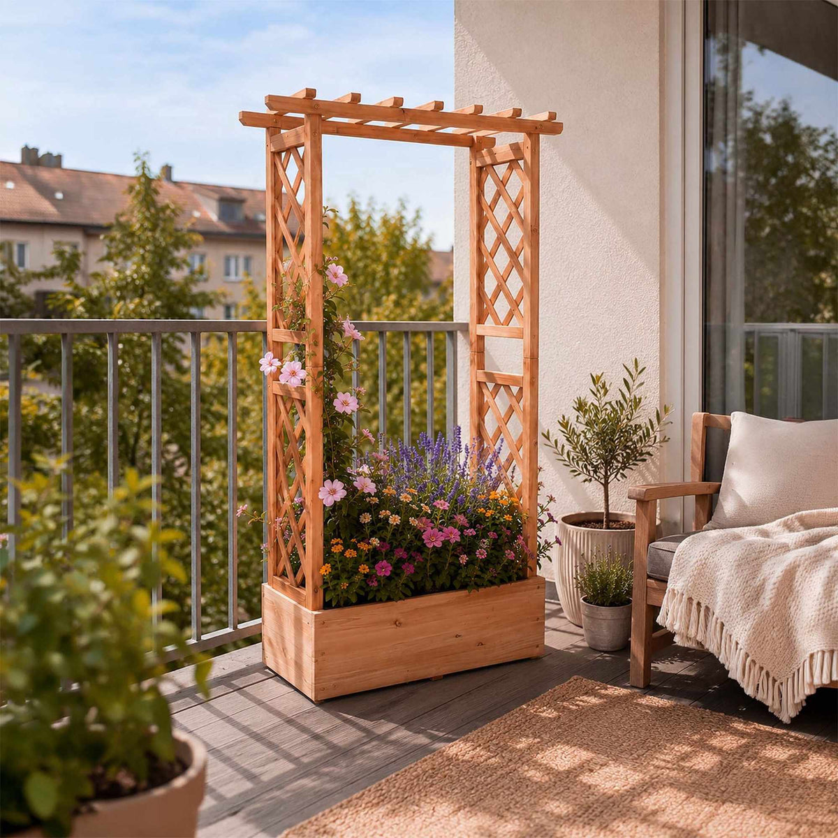 Orange Fir Planter with Trellis & Roof, Size M