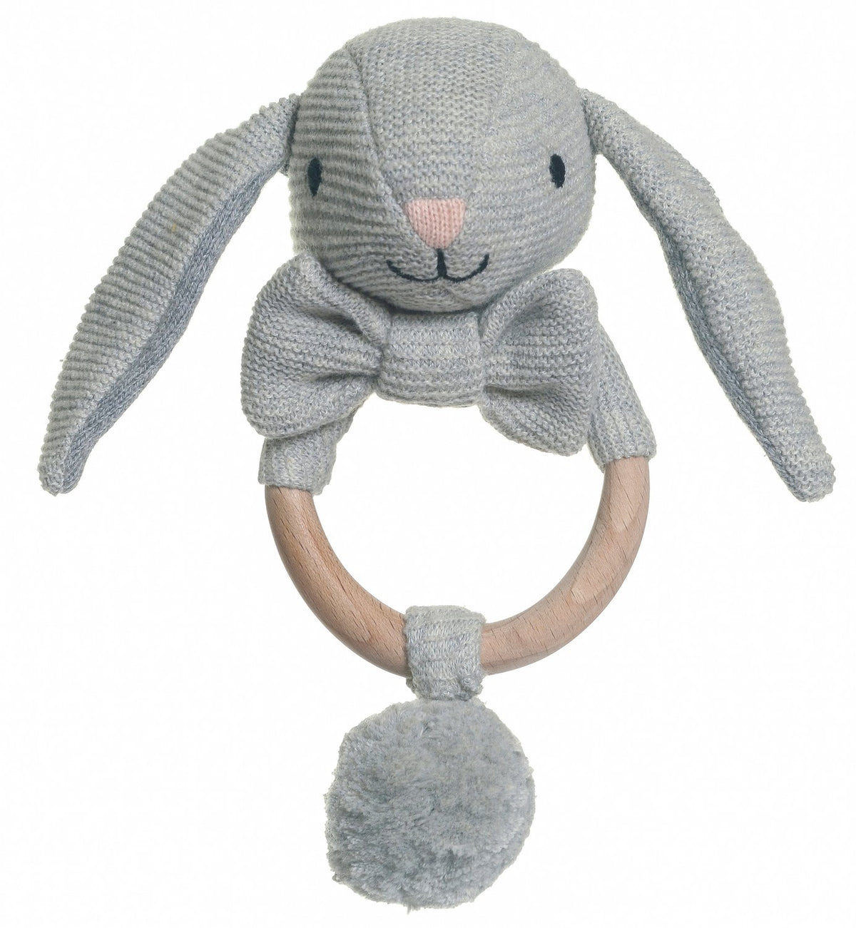 Organic Cotton Knitted Baby Rattle, Grey Rabbit