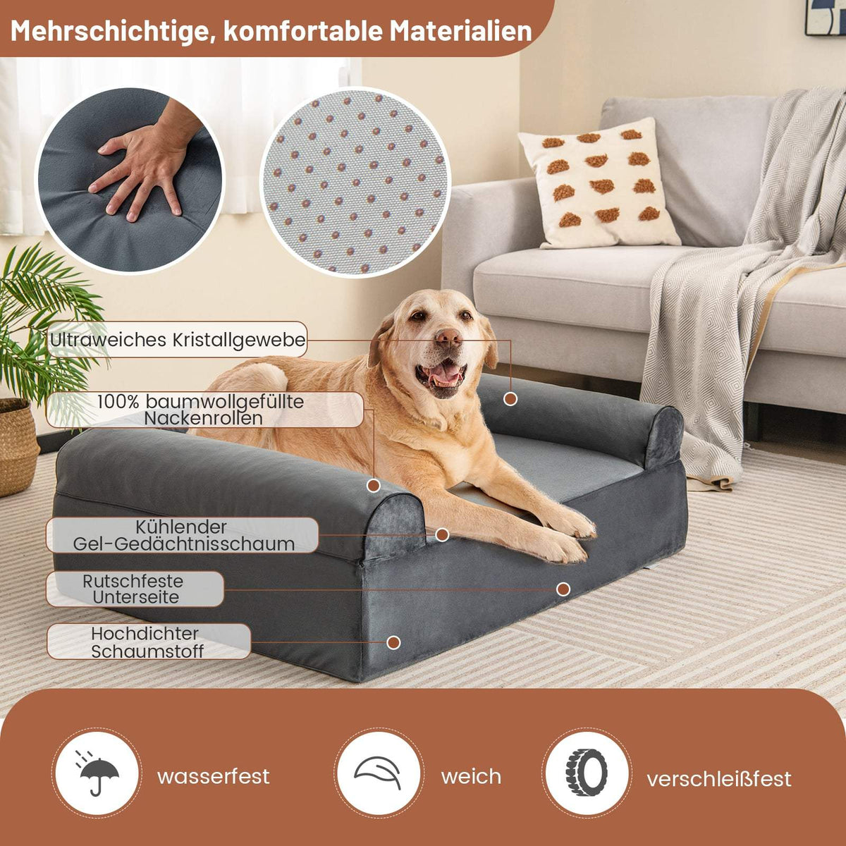 Orthopedic Dog Bed for Arthritis, Washable Cover, Grey