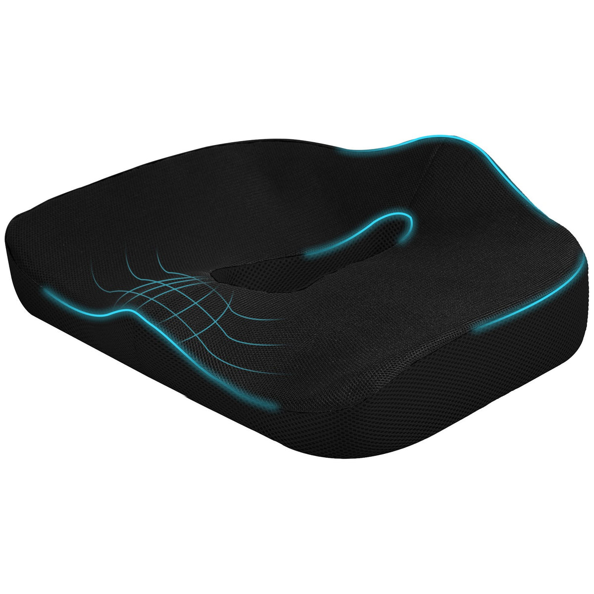 Orthopedic seat cushion, ergonomic seat cushion for office chair, car etc., coccyx cushion made of memory foam for coccyx, sciatica, hemorrhoids, back pain relief, black