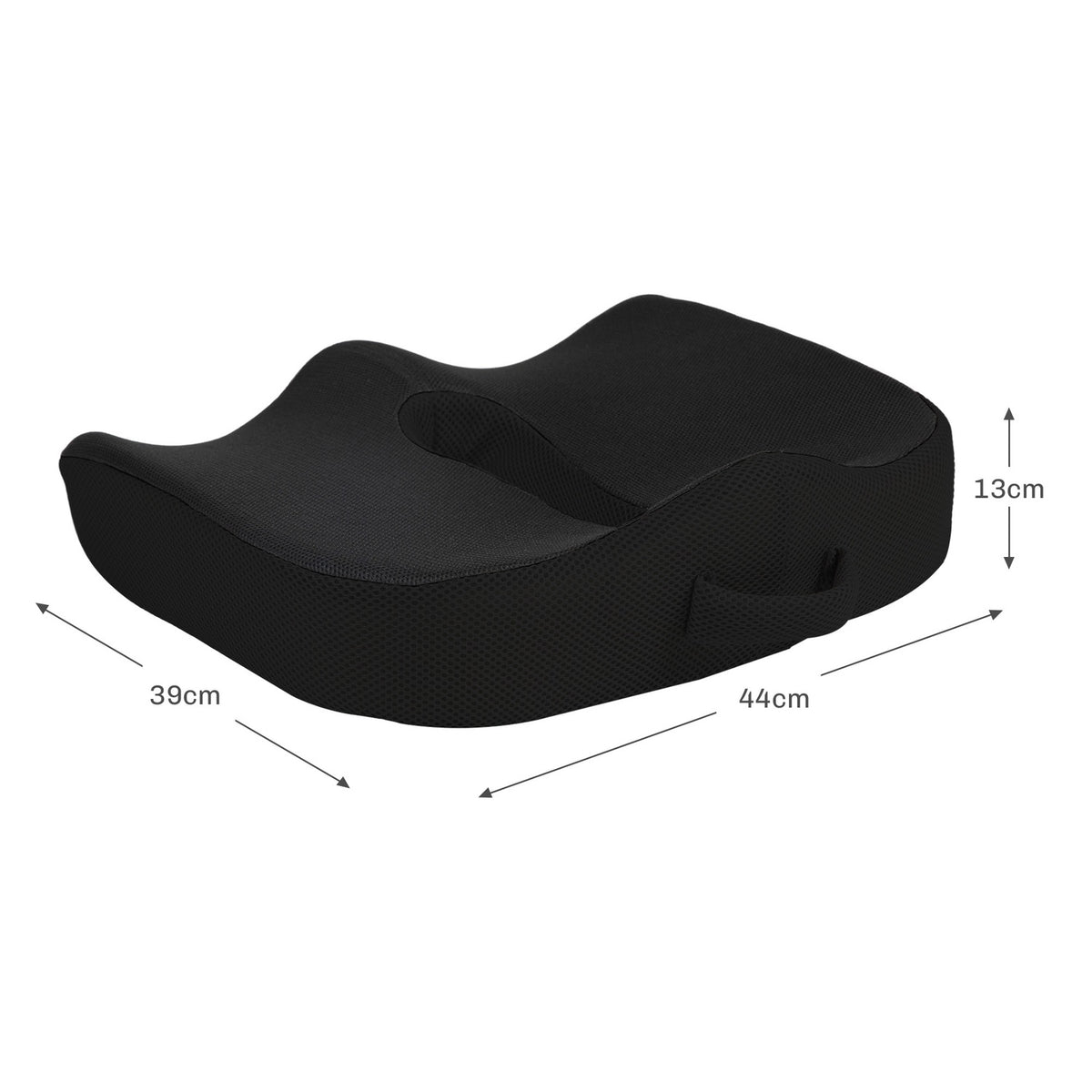 Orthopedic seat cushion, ergonomic seat cushion for office chair, car etc., coccyx cushion made of memory foam for coccyx, sciatica, hemorrhoids, back pain relief, black