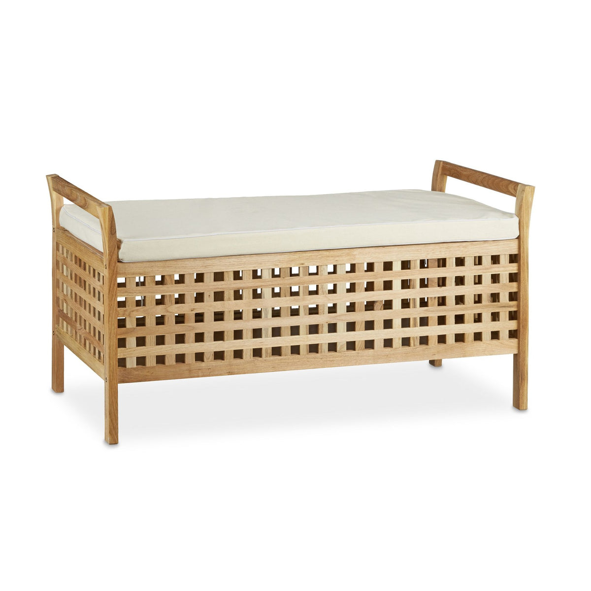 Ottoman Bench Walnut Storage Seat w/ Linen Cushion, Storage Bench 46.5x92.6x49cm