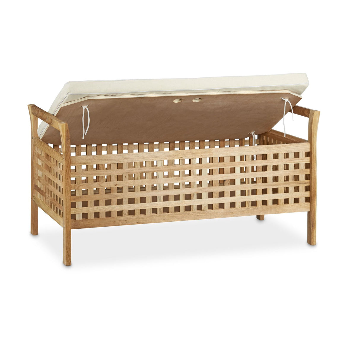 Ottoman Bench Walnut Storage Seat w/ Linen Cushion, Storage Bench 46.5x92.6x49cm