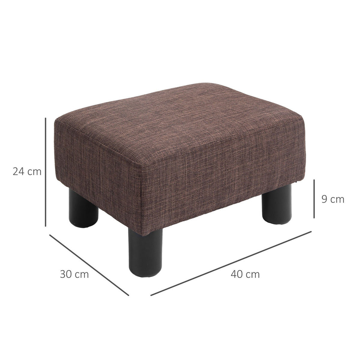 Ottoman Footstool Rectangular Footrest Made Of Linen, Upholstered Stool Holds Up To 100 Kg, For Living Room, Hallway, Brown, 40 X 30 X 24 Cm