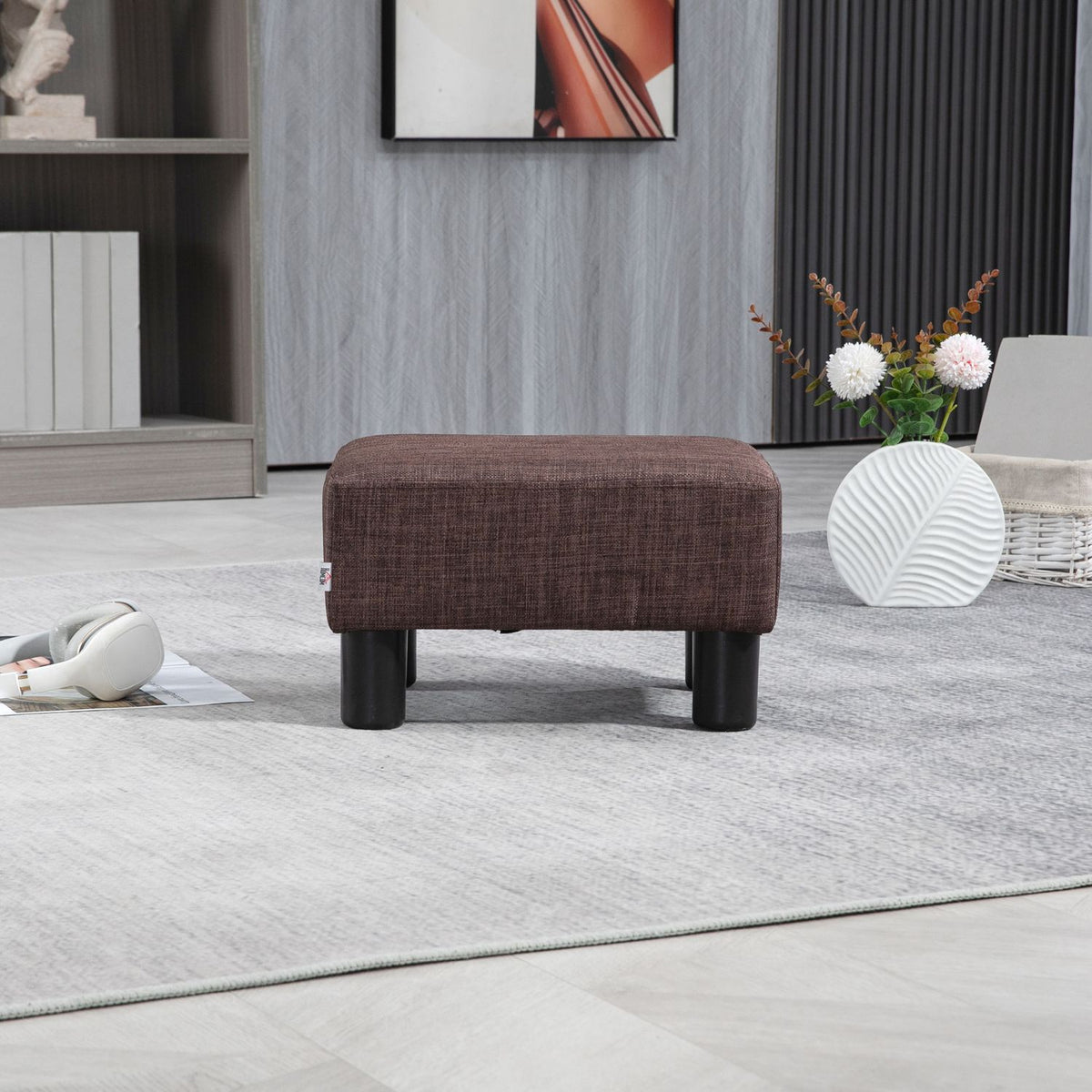 Ottoman Footstool Rectangular Footrest Made Of Linen, Upholstered Stool Holds Up To 100 Kg, For Living Room, Hallway, Brown, 40 X 30 X 24 Cm