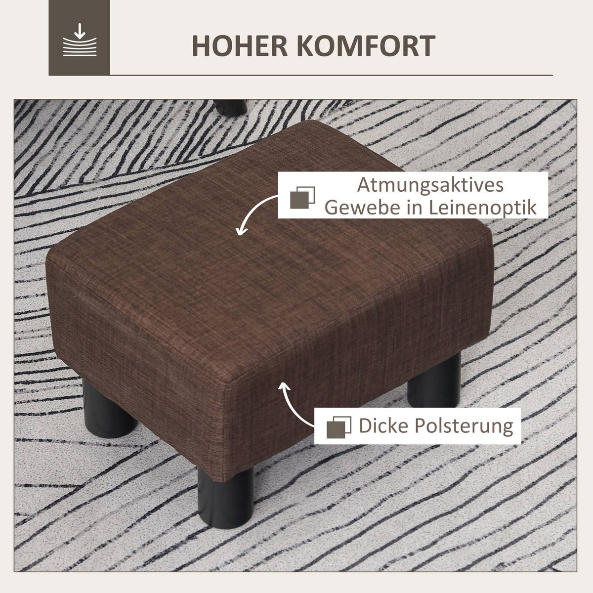 Ottoman Footstool Rectangular Footrest Made Of Linen, Upholstered Stool Holds Up To 100 Kg, For Living Room, Hallway, Brown, 40 X 30 X 24 Cm